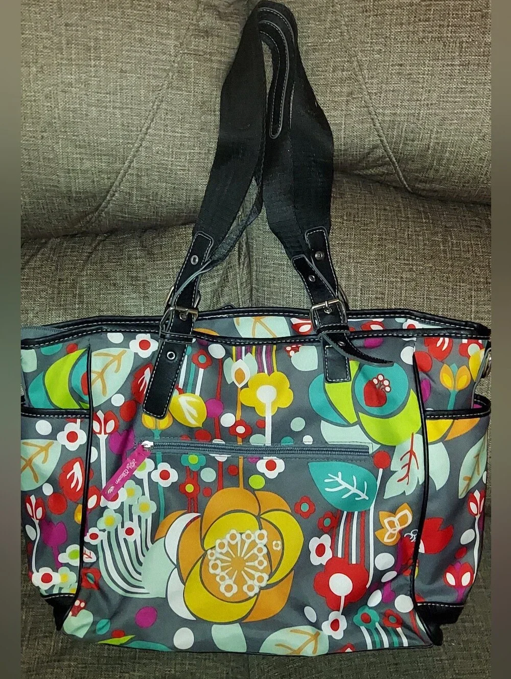 Lily Bloom Multicolor Floral Tote with Black Trim